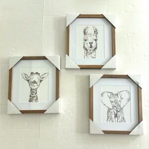 Animal Prints Framed Nursery Kids Room Wall Decor Giraffe, Elephant, Llama‎ NEW